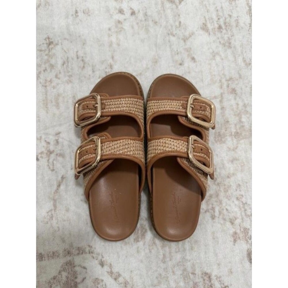 Universal Thread Tan Raffia Double Buckle Slide Sandals Women's 6.5